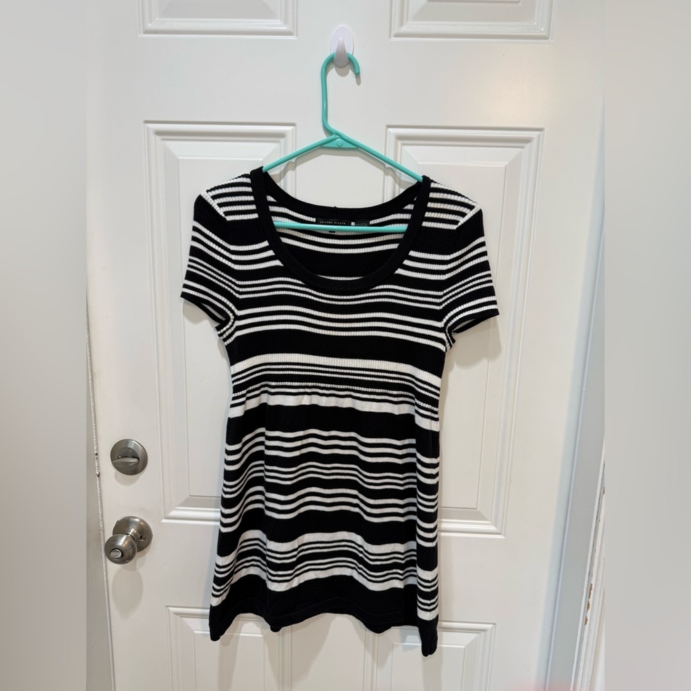 Jeanne  Pierre Black & White Striped Short Sleeve Women's knit dress